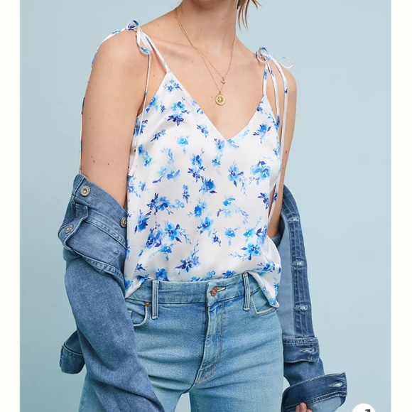 Cami nyc Sally Silk cami top blue and white - Picture 1 of 6